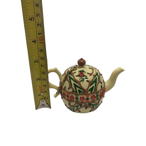 Vintage Nini Japan Hand Painted Teapot Trinket Box Floral Staffordshire Style - Picture 8 of 11